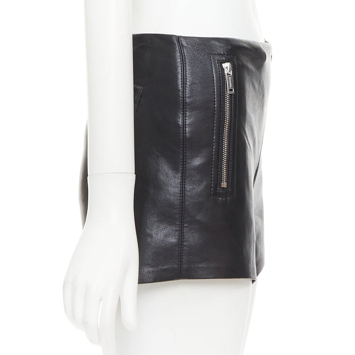 NANUSHKA black faux leather diagonal zip short mini biker shorts XXS