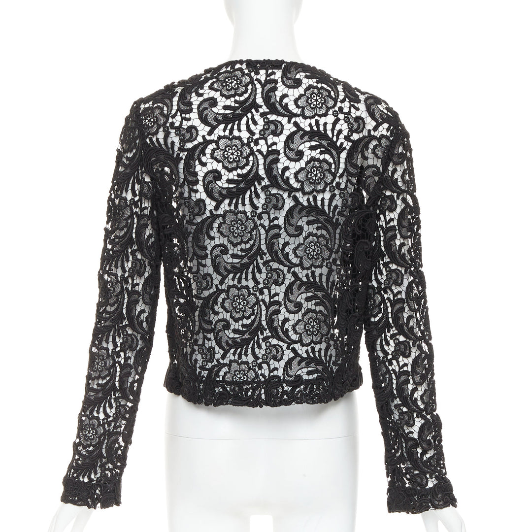 rare PRADA 2008 Vintage black 3D guipure  sheer lace cropped jacket IT40 S