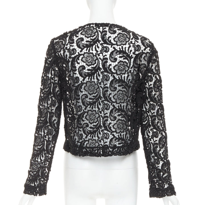 rare PRADA 2008 Vintage black 3D guipure  sheer lace cropped jacket IT40 S