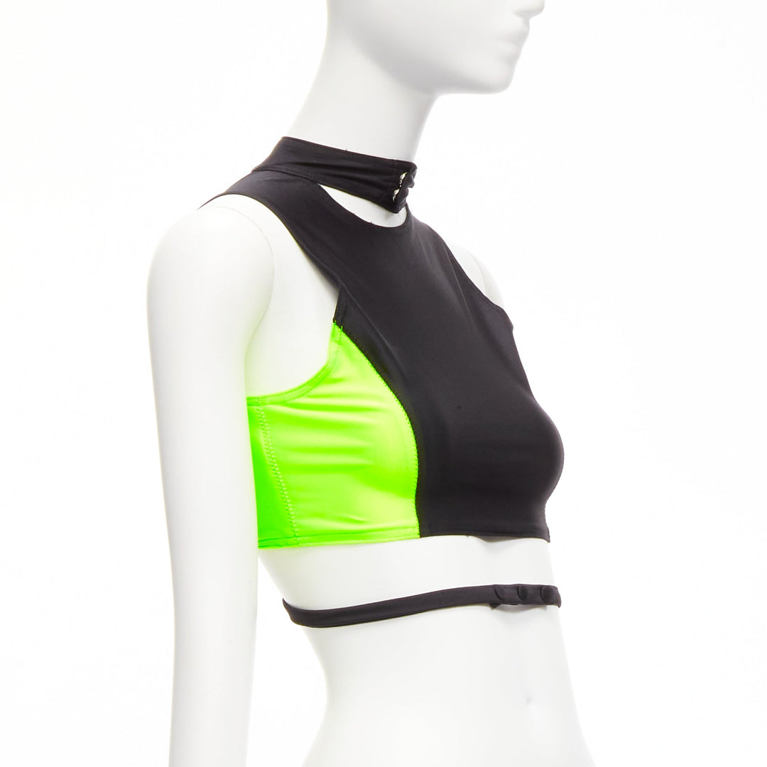 AMBUSH neon green black panelled logo back waist tie cropped sports top Size 1 S