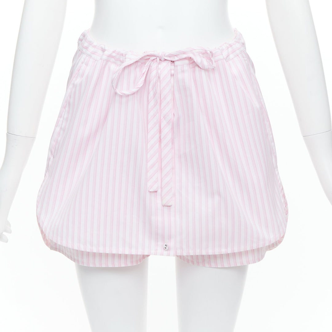 VVB VICTORIA BECKHAM pink white pinstriped tie front tiered skort