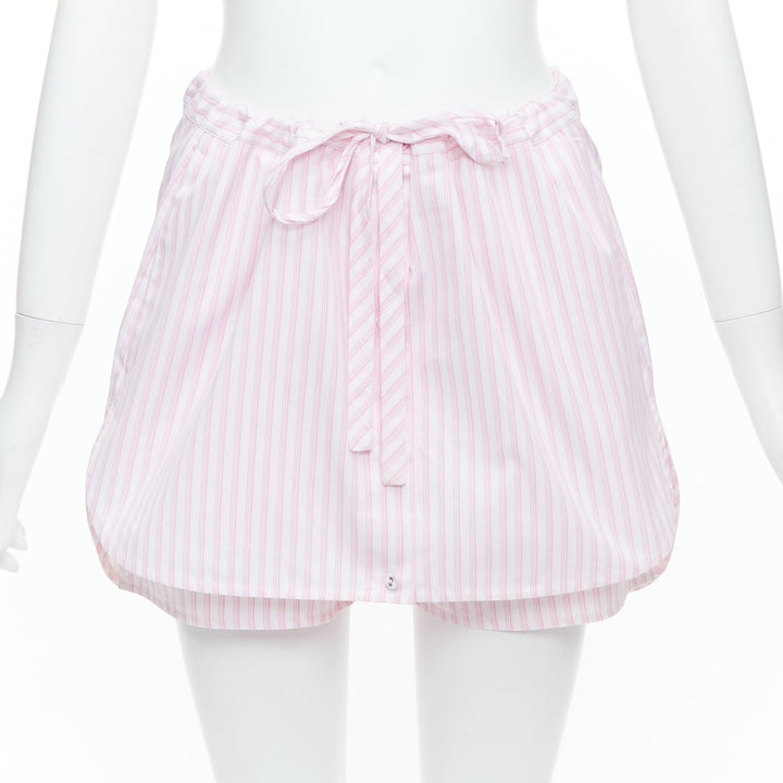 VVB VICTORIA BECKHAM pink white pinstriped tie front tiered skort