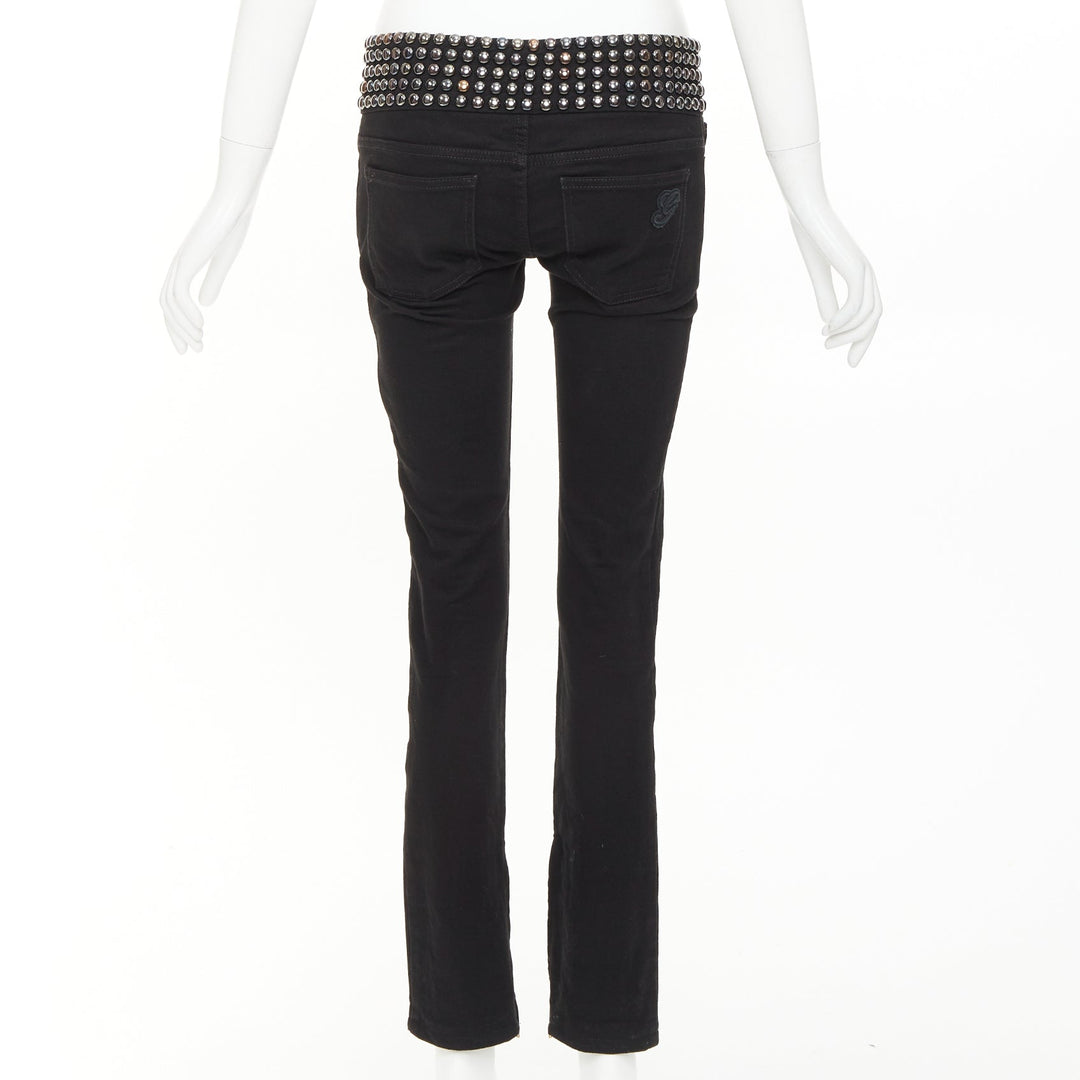 GUCCI 2008 Vintage black denim chrome dome studded waist skinny jeans IT38 XS