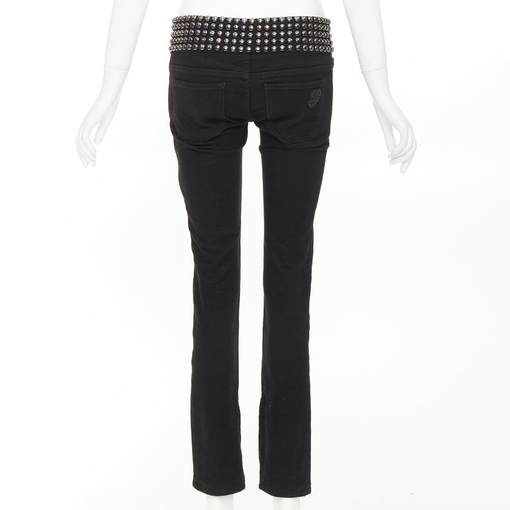 GUCCI 2008 Vintage black denim chrome dome studded waist skinny jeans IT38 XS