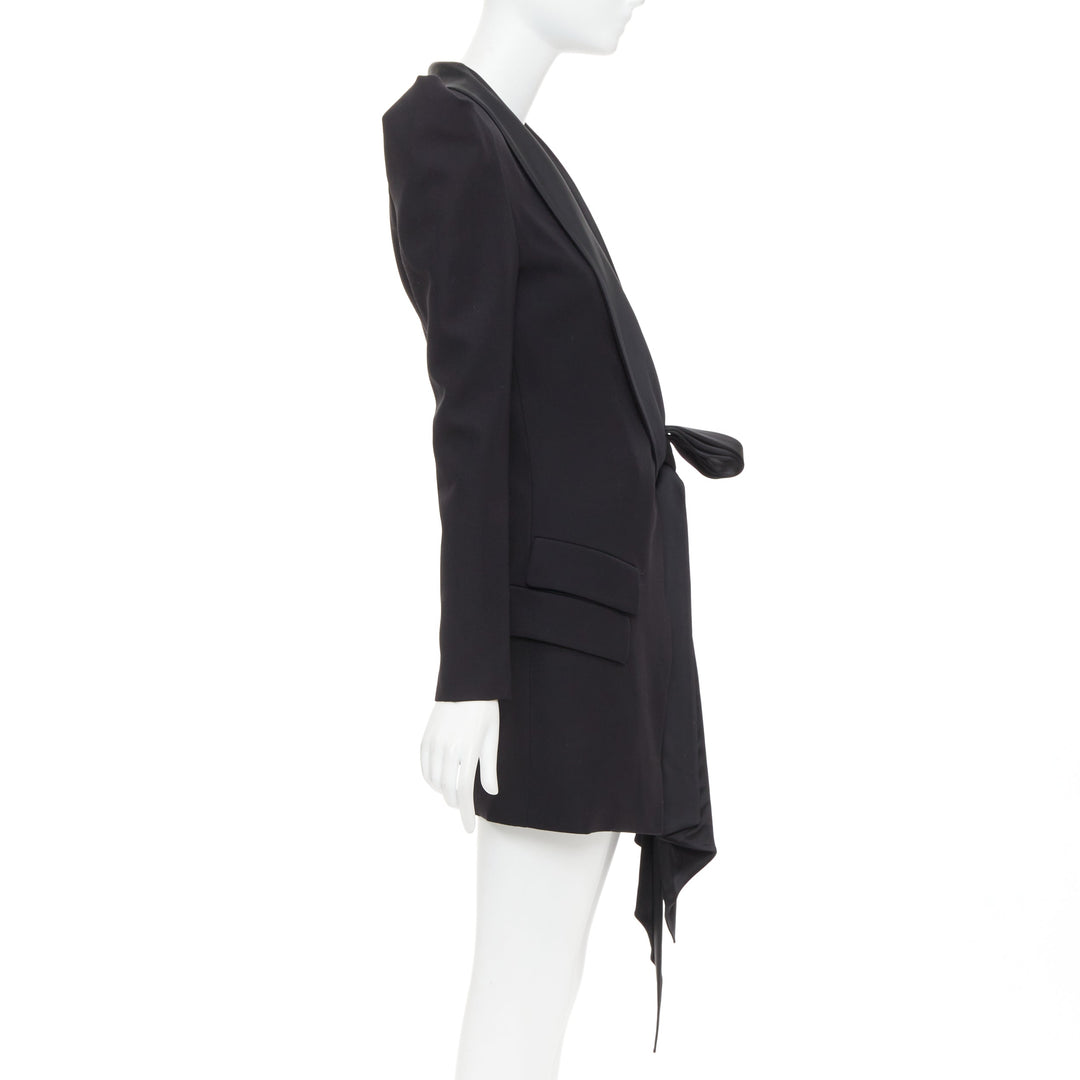 ALEXANDRE VAUTHIER puff sleeve belted tuxedo plunge self tie mini dress FR34 XS
