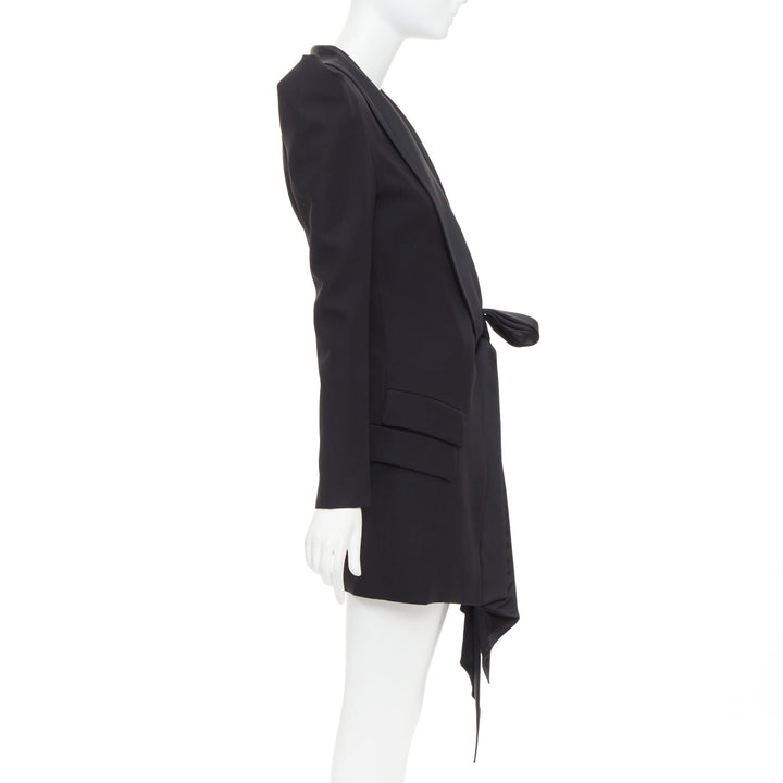 ALEXANDRE VAUTHIER puff sleeve belted tuxedo plunge self tie mini dress FR34 XS