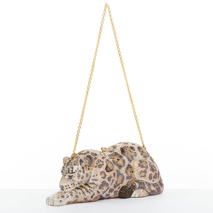 JUDITH LEIBER Limited Wildcat Chiquita brown gold jaguar crystal clutch bag
