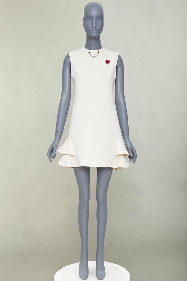 LOUIS VUITTON 2021 Game On ivory wool silk red Heart Logo ruffle dress FR36 S