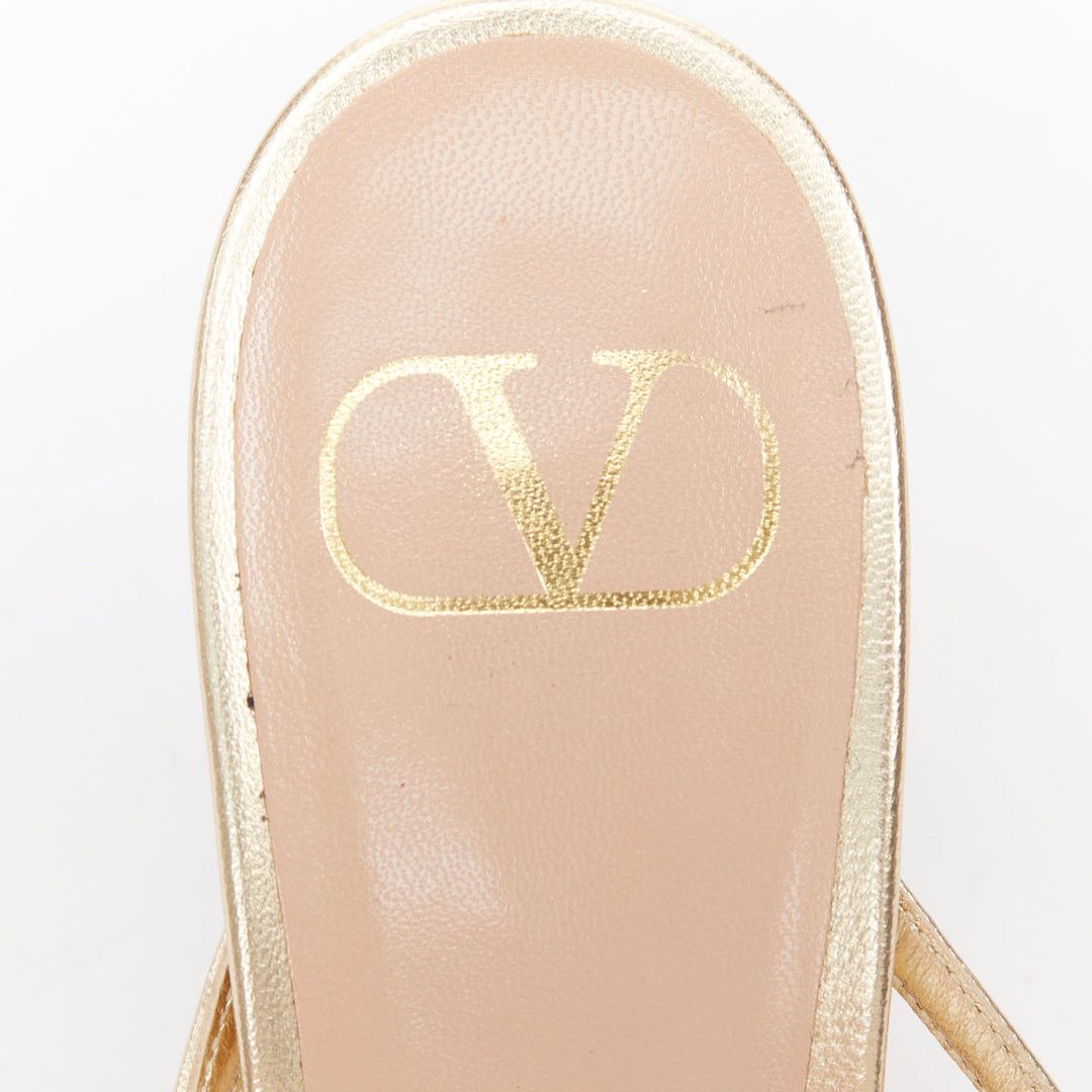 VALENTINO Rockstud gold leather studded simple strappy sandals EU39