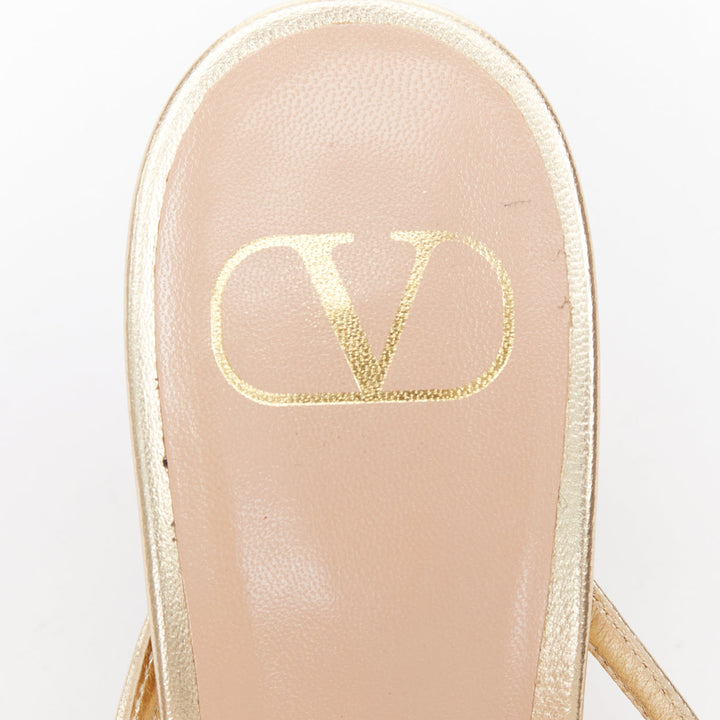 VALENTINO Rockstud gold leather studded simple strappy sandals EU39