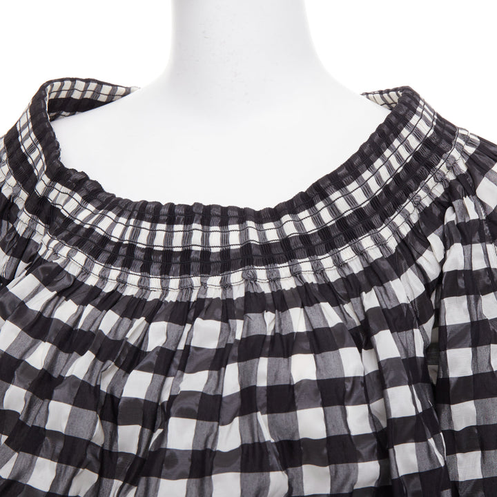 ALAIA black white checked gingham smocked neck asymmetric loose top FR36 S