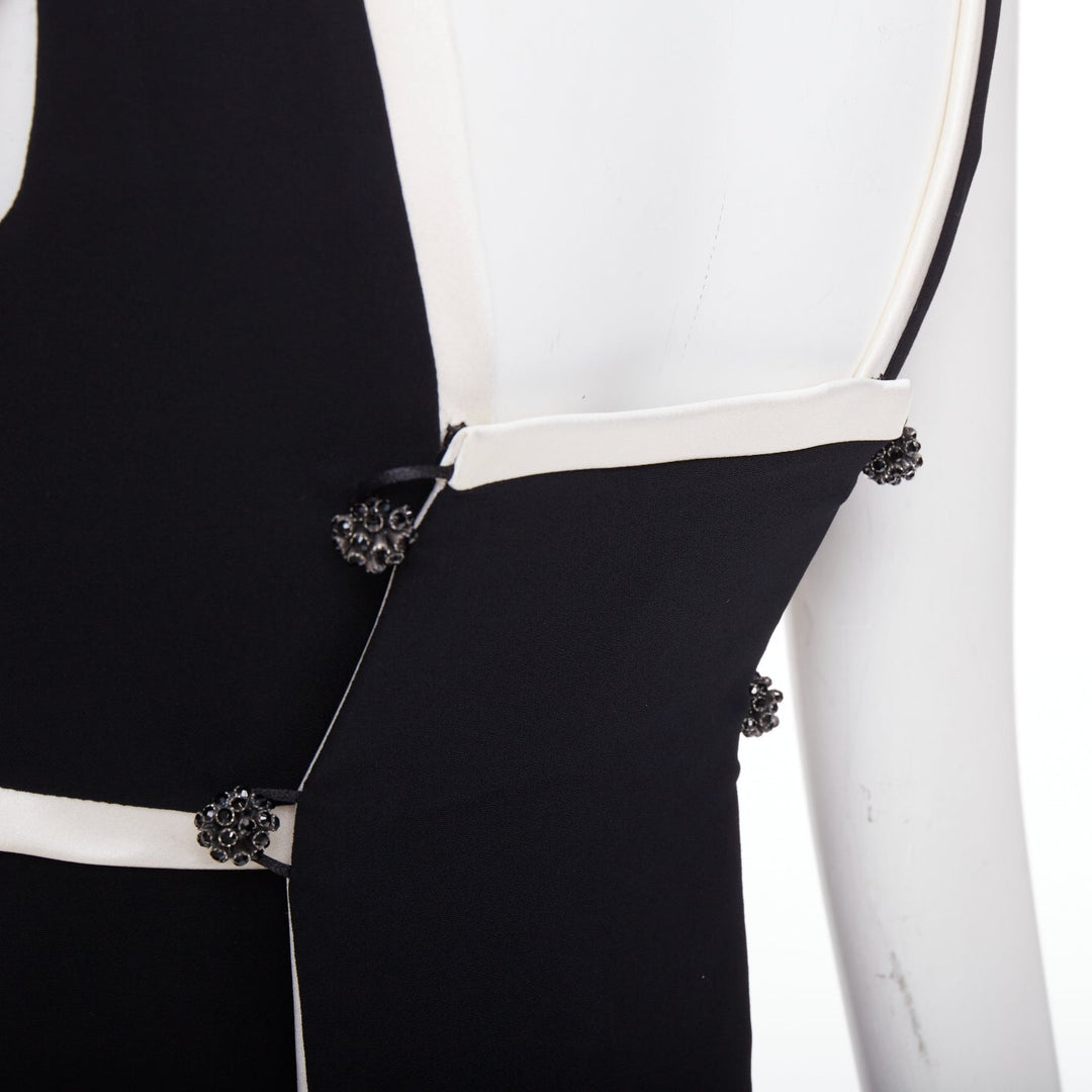 BALENCIAGA Nicolas Ghesquiere 2007 black cream square neck back dress FR36 S