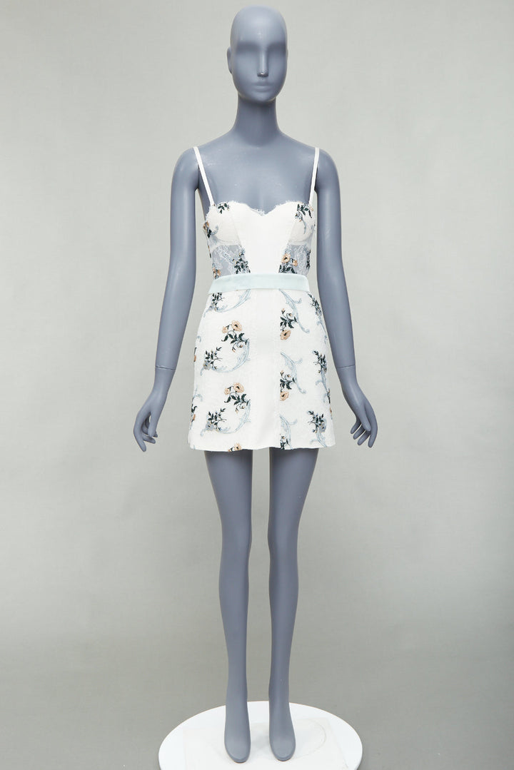 LA PERLA Hampton Court cream mint green silk floral lace mini dress IT38B XS