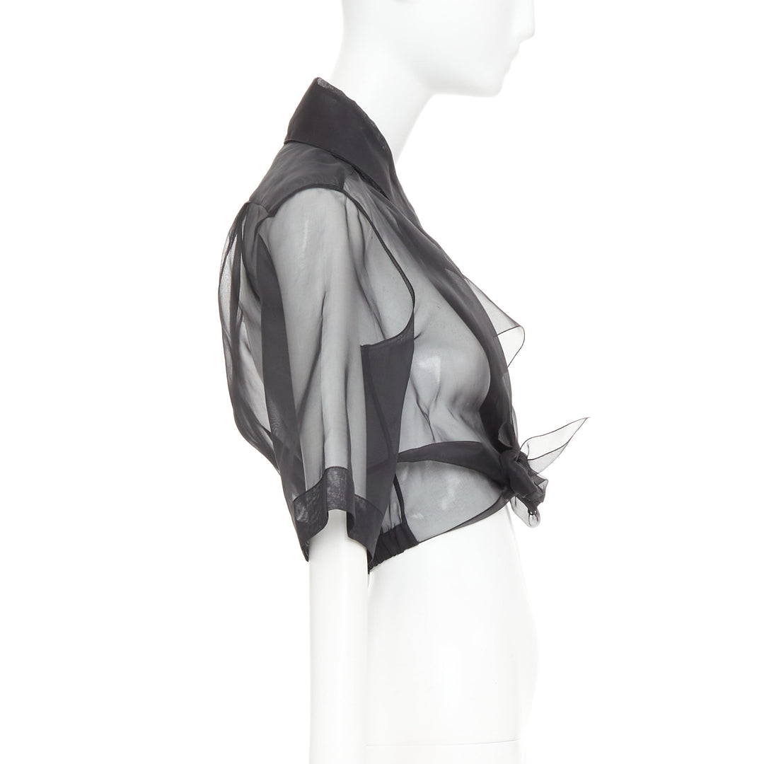 CHANEL 2006 Runway black sheer 100% silk organza bolero cropped jacket FR36 S