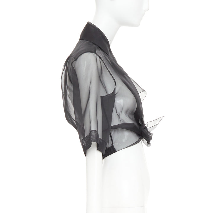CHANEL 2006 Runway black sheer 100% silk organza bolero cropped jacket FR36 S