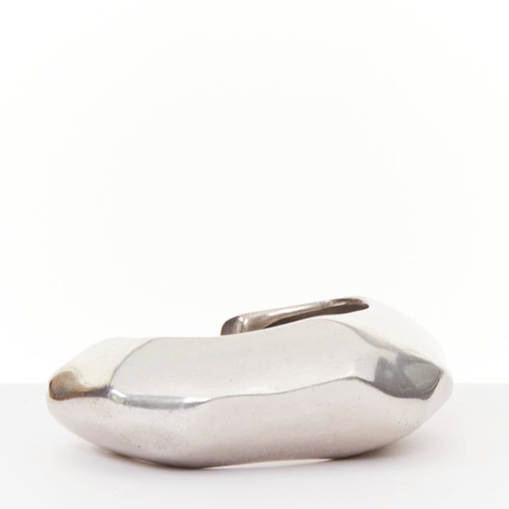 SAINT LAURENT aged silver tone faceted sculptural geometric organic cuff bangle