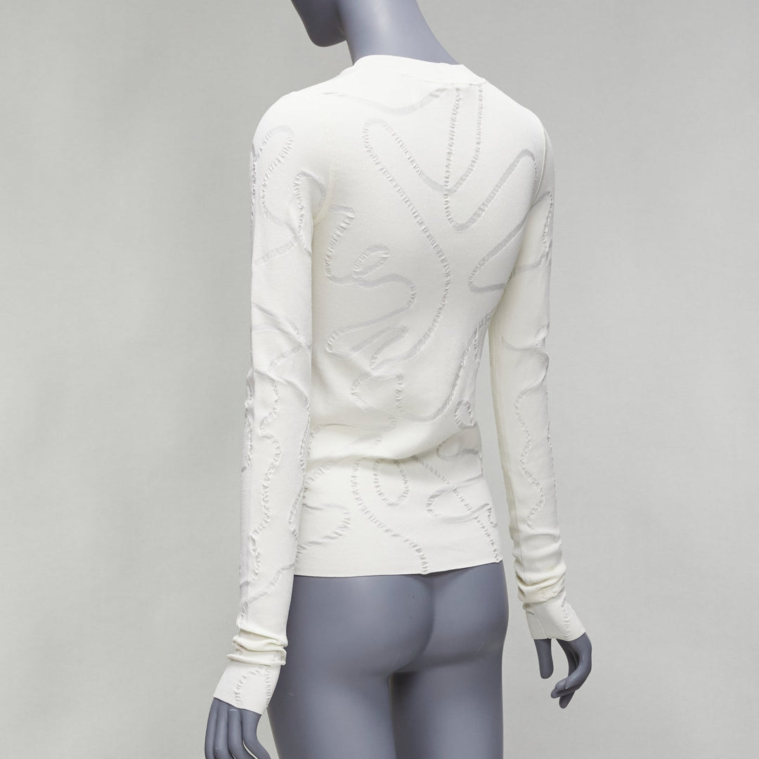 HELMUT LANG cream wiggly line motive jacquard long sleeve sweater S