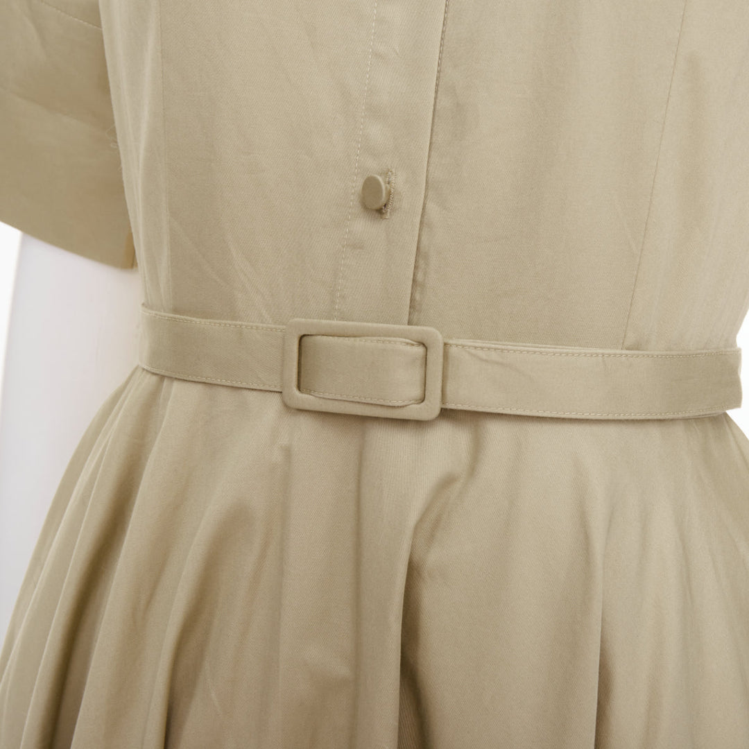 CO COLLECTIONS Essentials khaki cotton poplin belted asymmetric flared dress XS