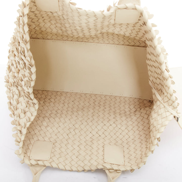 BOTTEGA VENETA Limited Poussin Paillettes Cabat beige leather woven applique bag