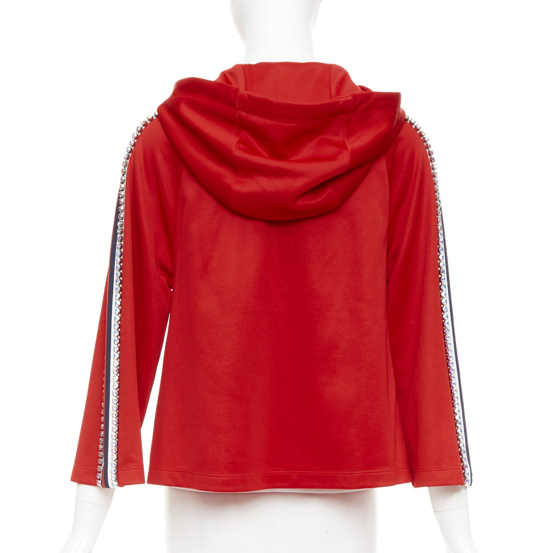 GUCCI Alessandro Michele 2018 red rhinestone crystal flared track jacket XS