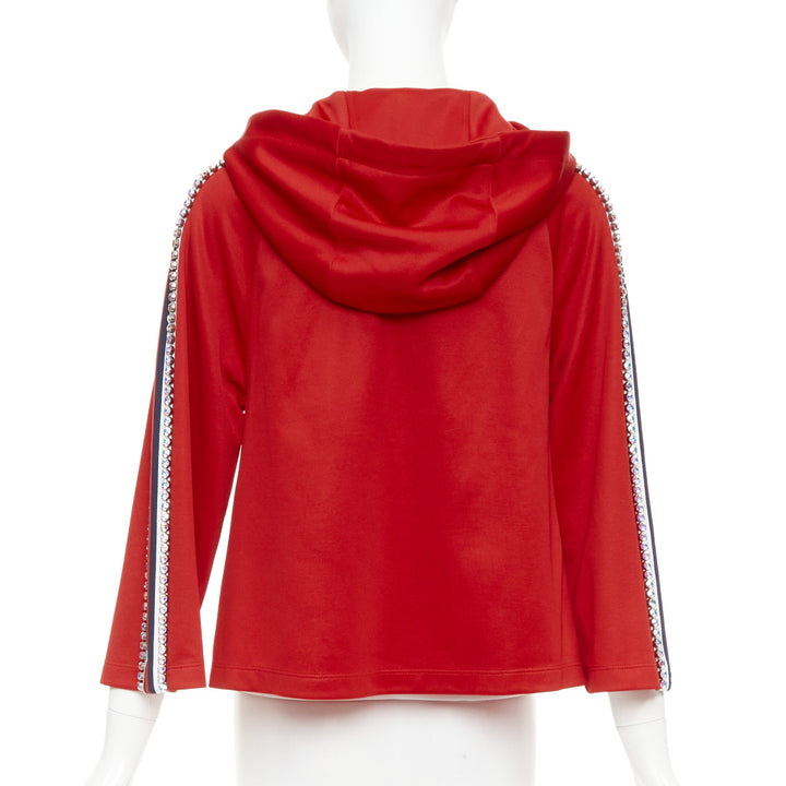 GUCCI Alessandro Michele 2018 red rhinestone crystal flared track jacket XS