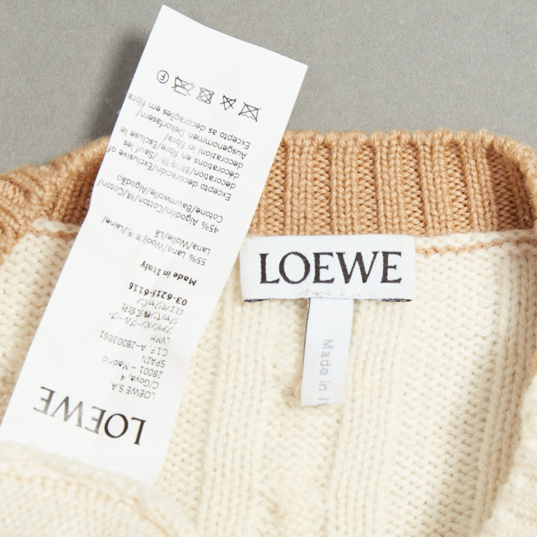 LOEWE ecru wool cotton anagram cable knit cropped sweater XS