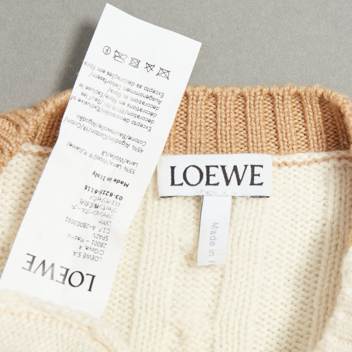 LOEWE ecru wool cotton anagram cable knit cropped sweater XS