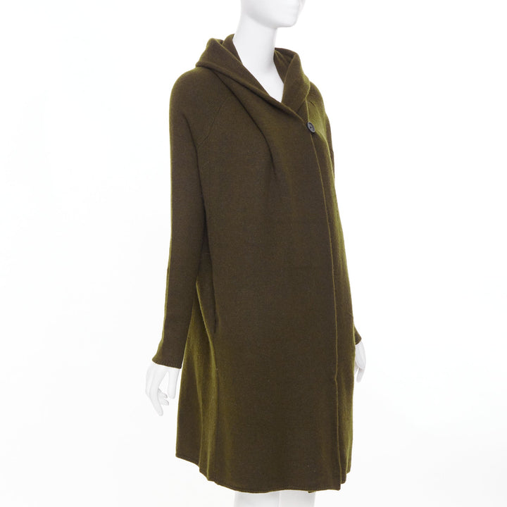 VINCE dark green yak wool blend hooded asymmetric cardigan coat XXS