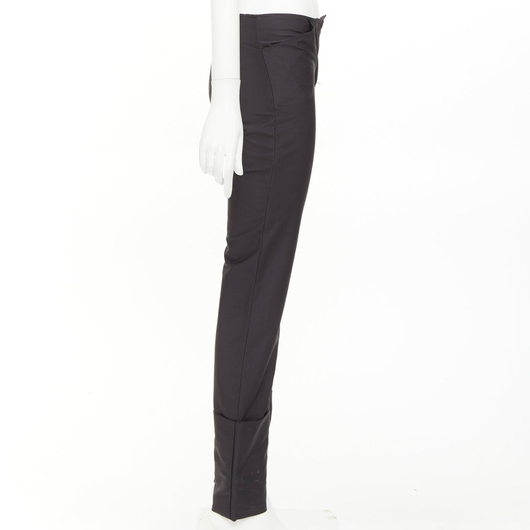 HELMUT LANG black nylon zip fly rolled cuffed flare pants IT40 S