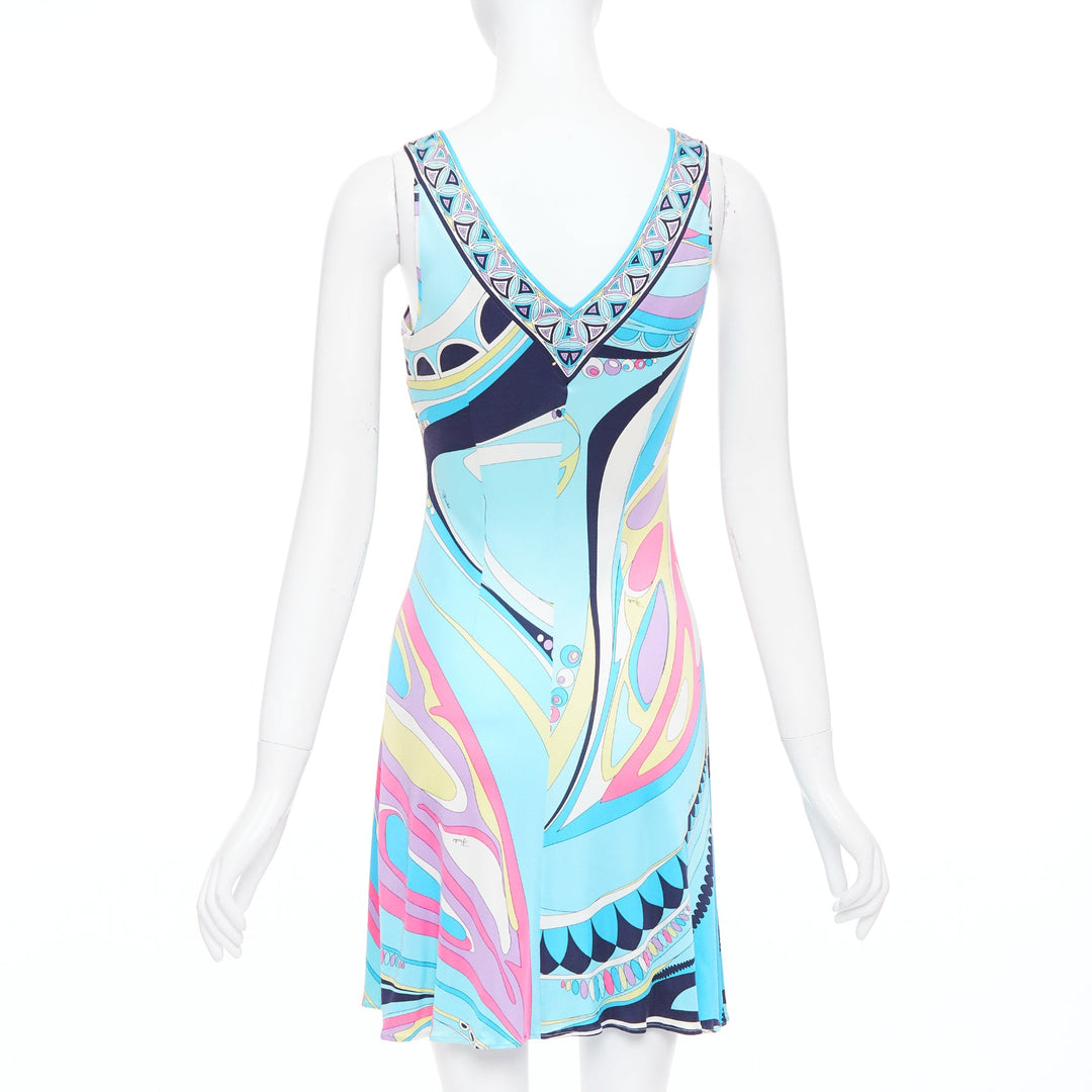 EMILIO PUCCI 100% silk light blue kaleidoscopic print mini dress IT40 S