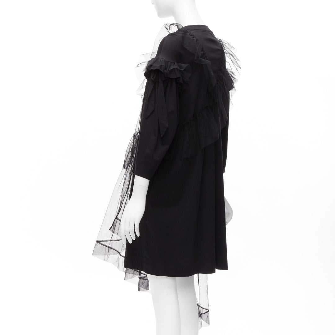 SIMONE ROCHA black asymmetric tulle ruffle trim overlay tshirt dress S