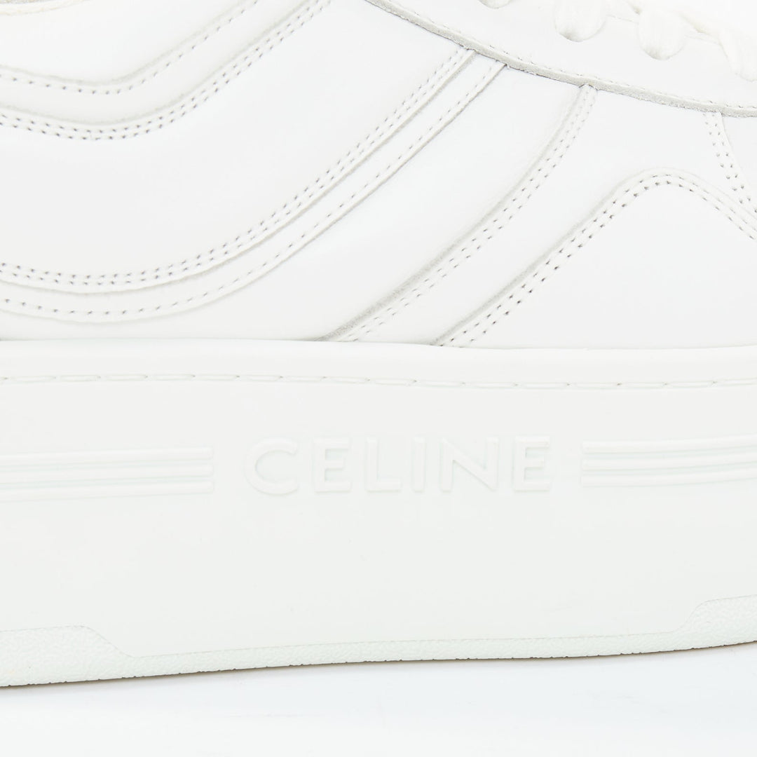 CELINE 2021 Block optic white calfskin leather wedge platform low sneakers EU38