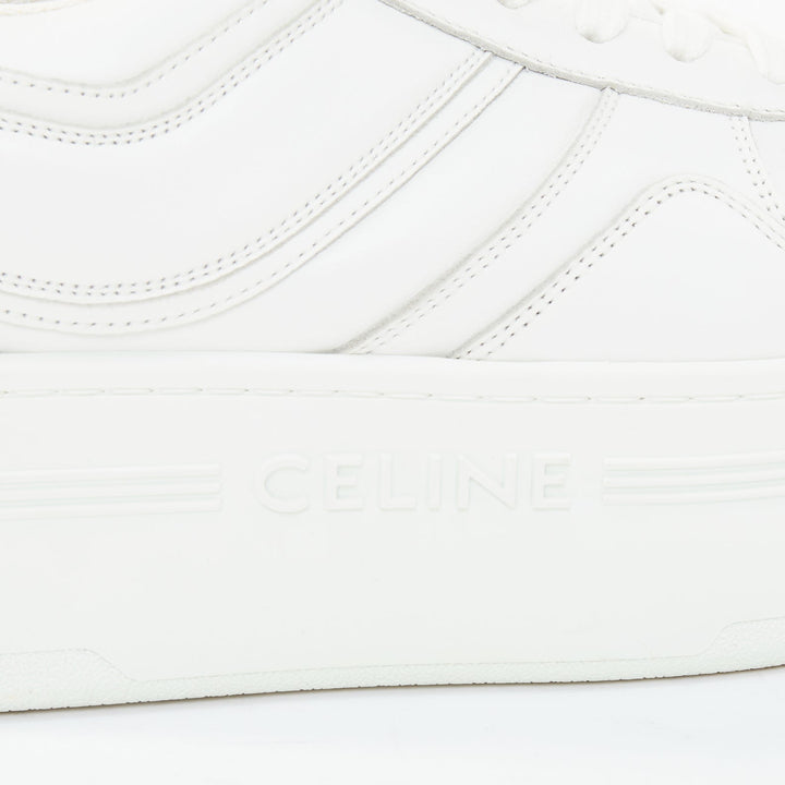 CELINE 2021 Block optic white calfskin leather wedge platform low sneakers EU38
