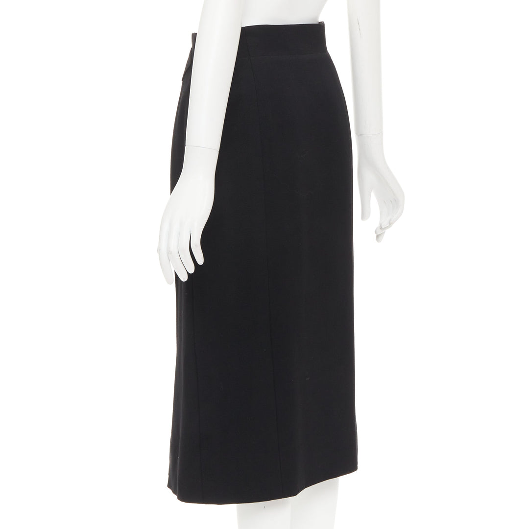 CELINE Michael Kors Vintage black 100% wool gold horsebit buckle skirt FR42 XL