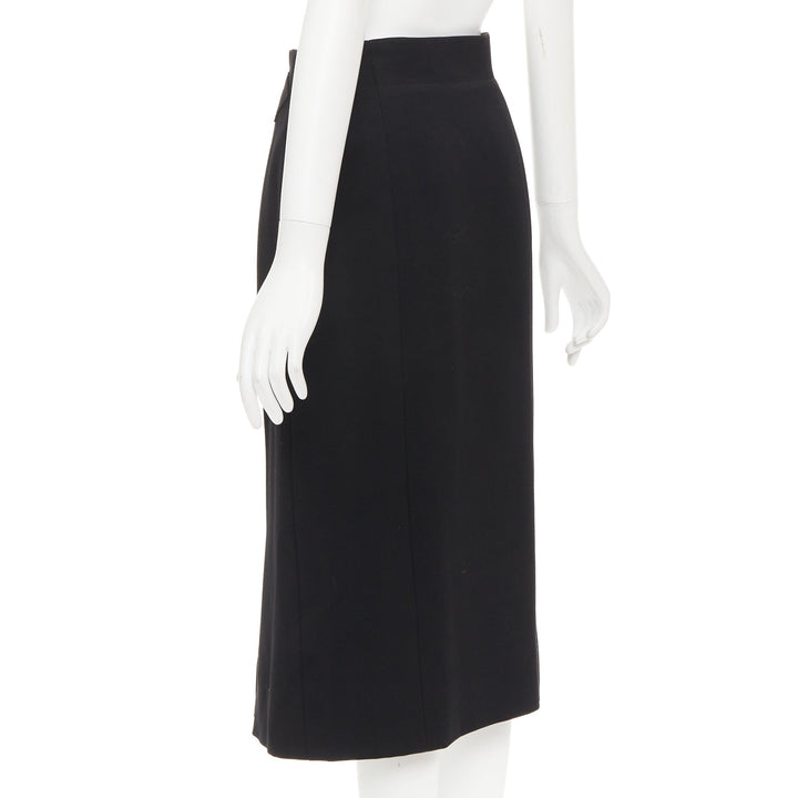CELINE Michael Kors Vintage black 100% wool gold horsebit buckle skirt FR42 XL
