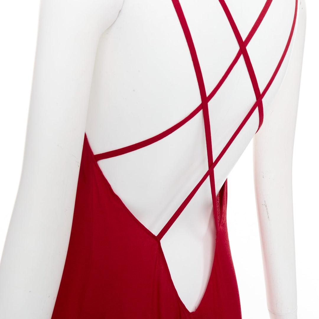 REFORMATION Miguel cherry red viscose blend criss cross open back gown XS
