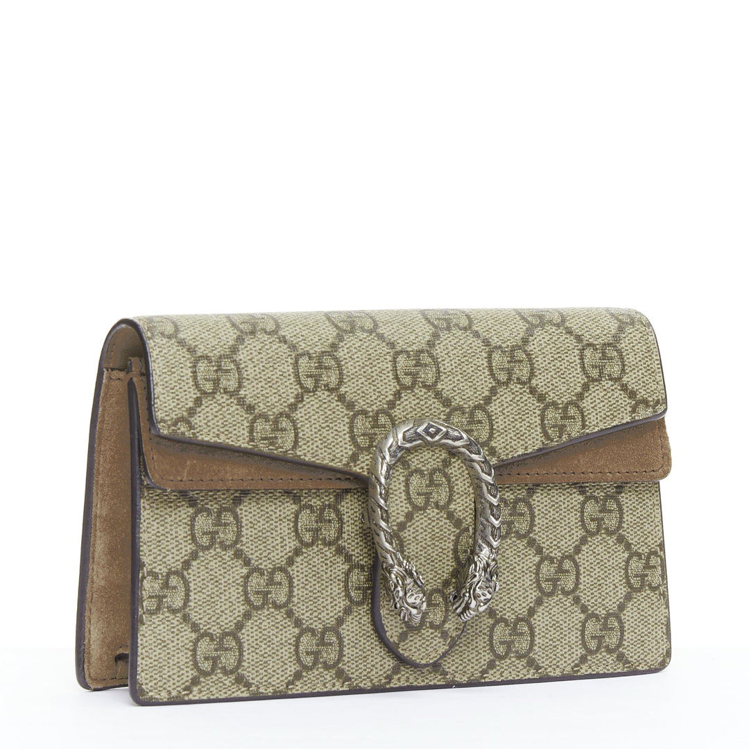 GUCCI Dionysus Supreme Super Mini beige monogram silver buckle crossbody bag