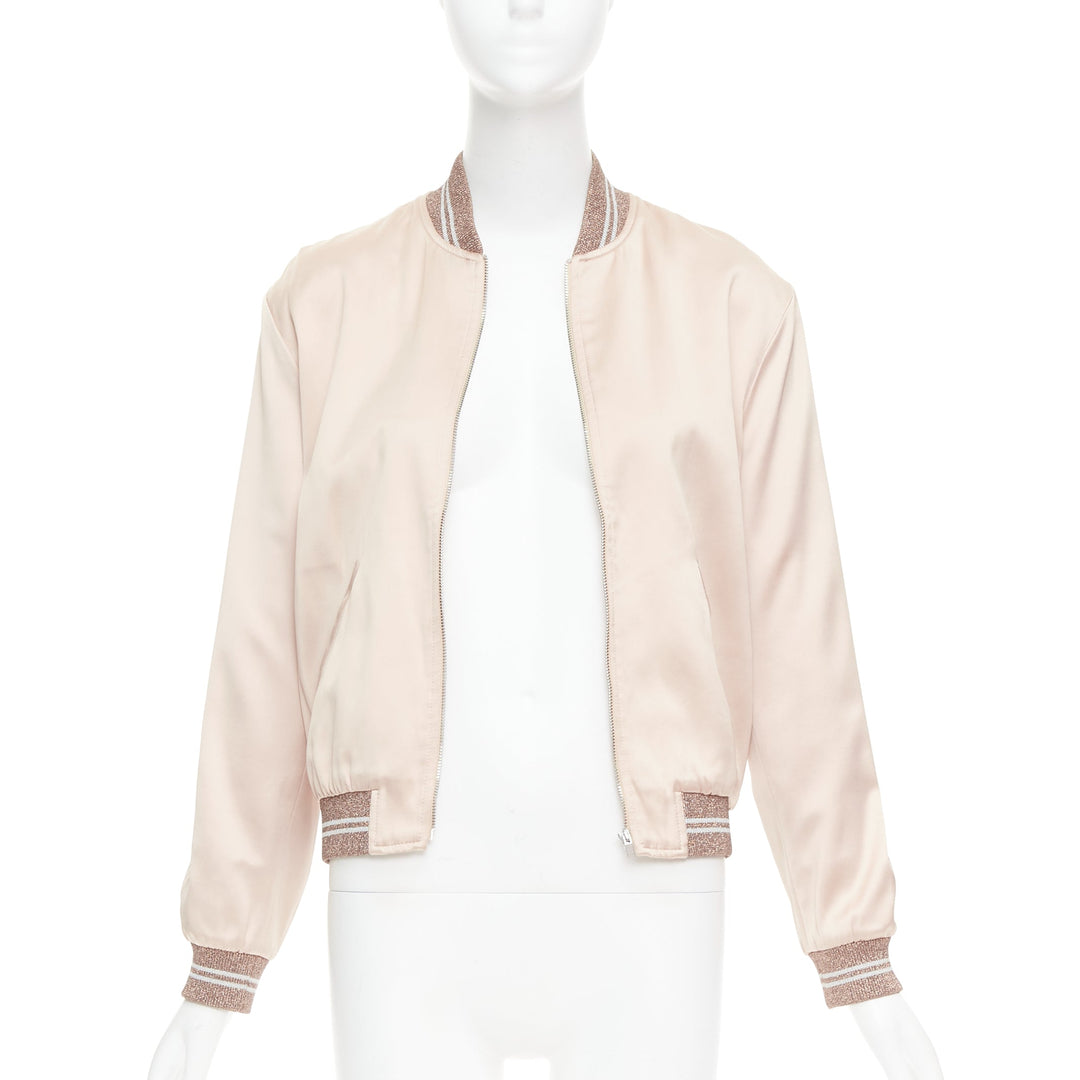 SAINT LAURENT 2016 Hedi Slimane blush satin Love sequin bomber FR36 S