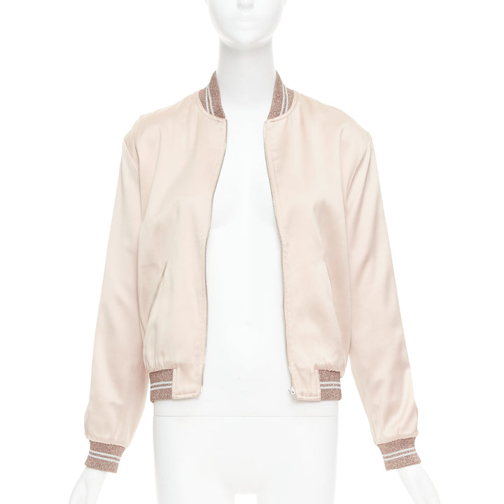 SAINT LAURENT 2016 Hedi Slimane blush satin Love sequin bomber FR36 S