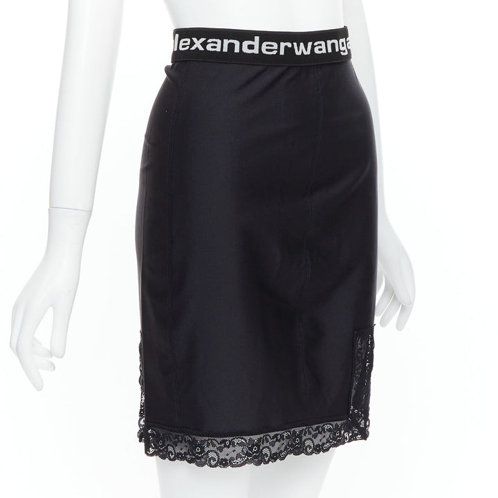 T ALEXANDER WANG black lace trim logo tape waistband mini skirt XS