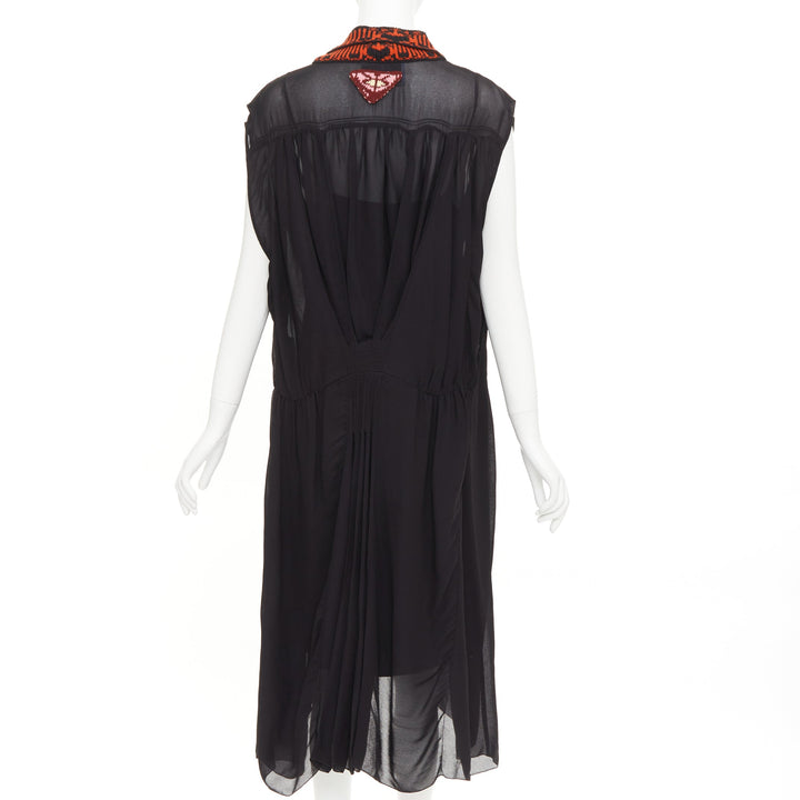 PRADA 2021 Runway black voile red sable jacquard knit neck midi dress IT38 XS