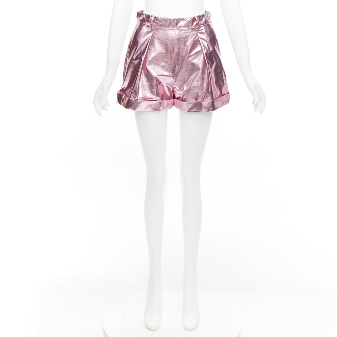 PHILOSOPHY LORENZO SERAFINI metallic pink PU high waisted cuffed shorts IT40 XS