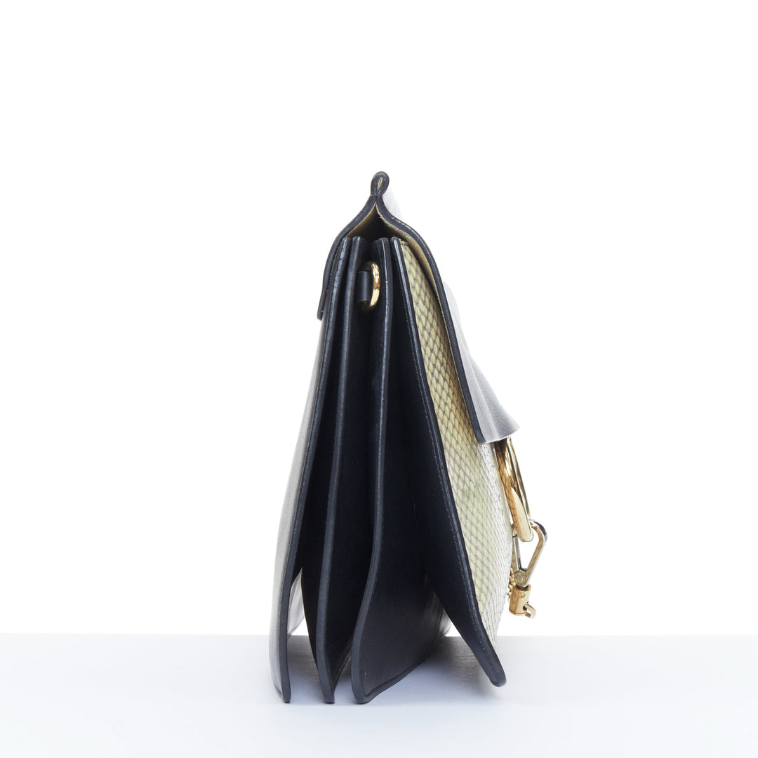 CHLOE Faye Medium beige python black calfskin leather chain flap shoulder bag