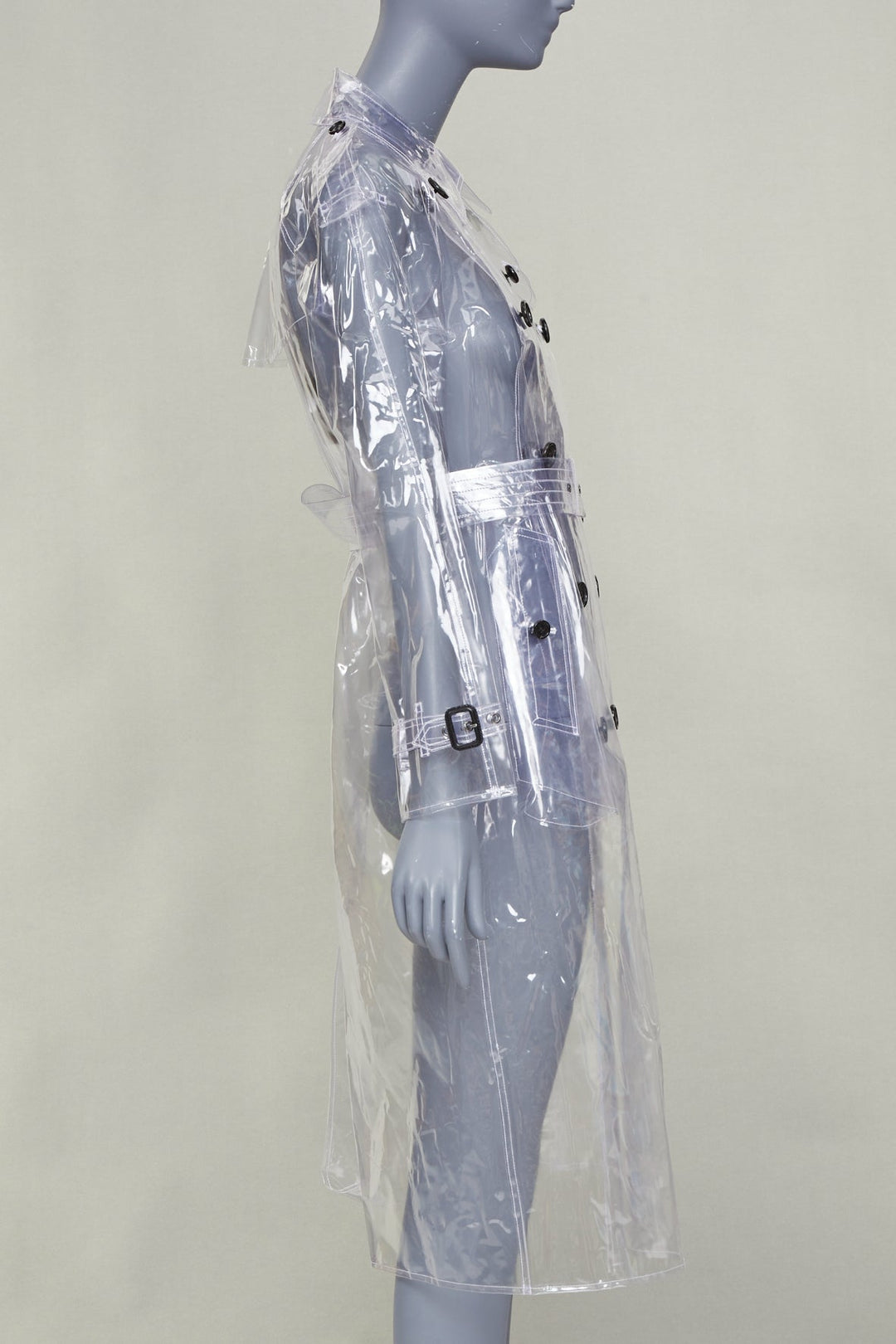 BURBERRY 2018 Runway transparent clear vinyl plastic double breasted trench M
