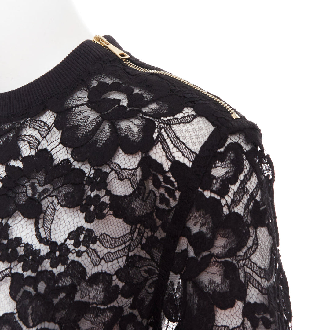 GIVENCHY black cotton lace gold zip pullover sweater FR40 L