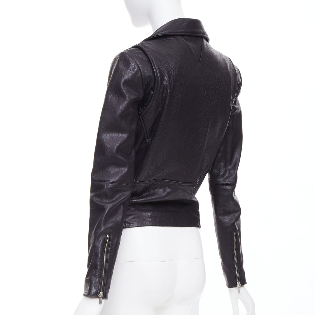 VEDA black lamb leather silver hardware zip moto biker jacket XS