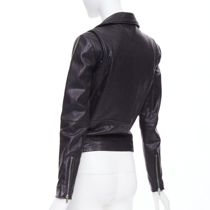 VEDA black lamb leather silver hardware zip moto biker jacket XS