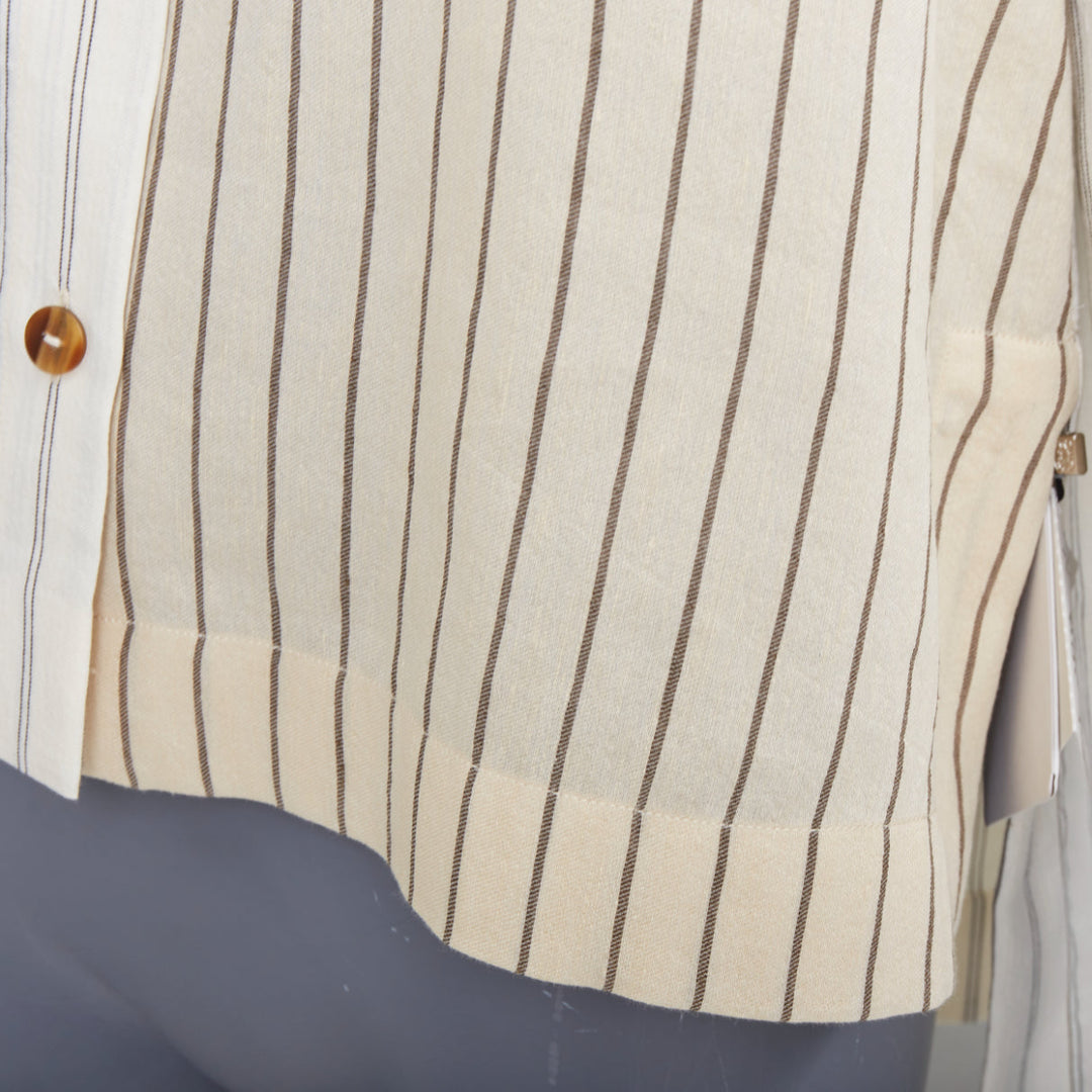 LOEWE JW ANDERSON cream cotton linen pinstripes boxy cropped shirt FR34 XS
