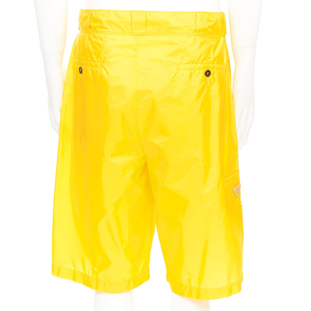 PRADA 2022 Re Nylon Triangle Logo Plaque yellow casual Bermuda shorts IT50 L