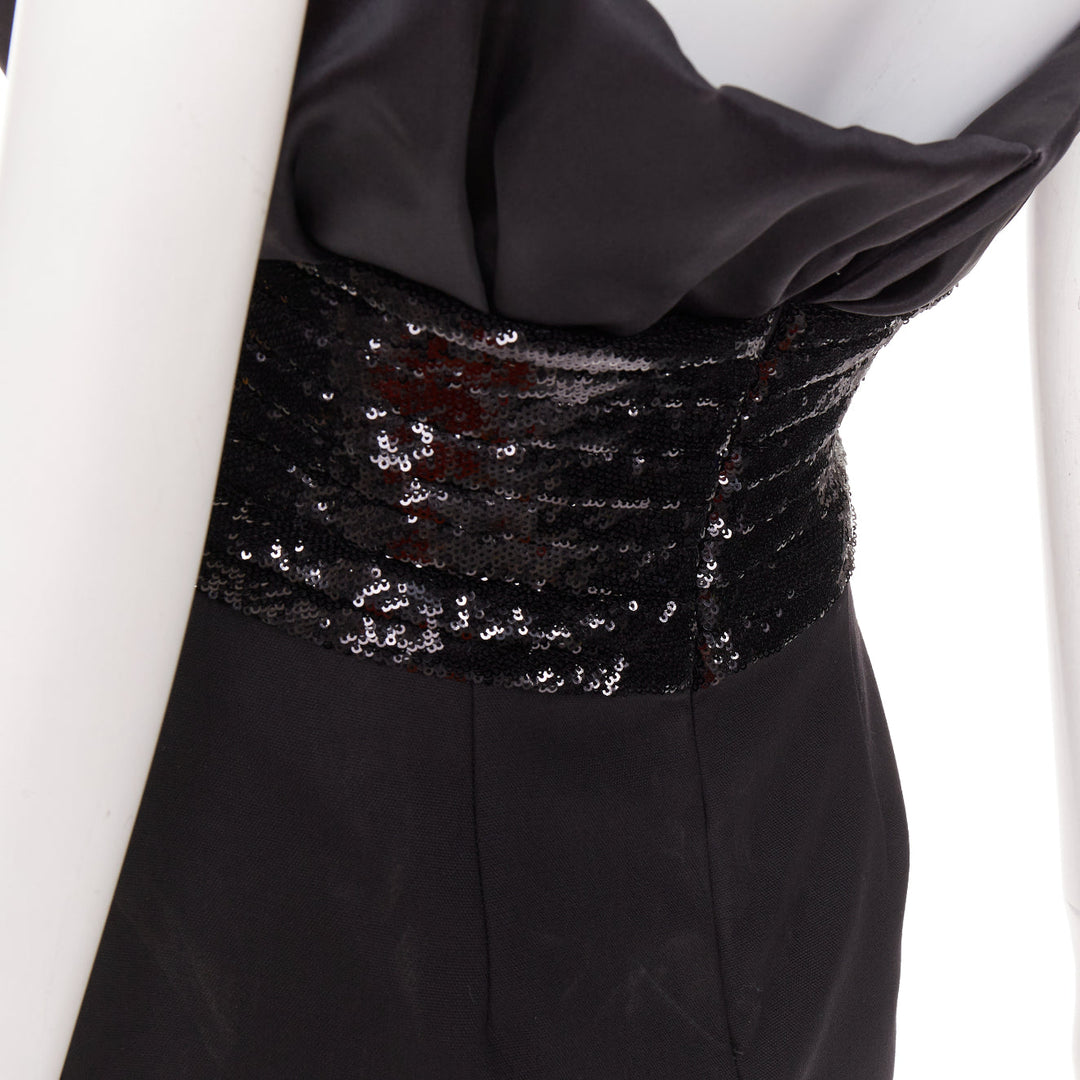 ALEXANDRE VAUTHIER SS2024 Runway black satin ruched sequin cummerband mini dress